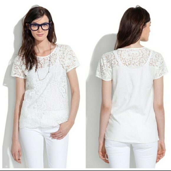 MADEWELL White Lace Front Scallop Trim Tee - Picture 1 of 8